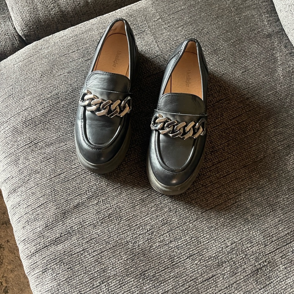 Black platform loafers w/ chain accent